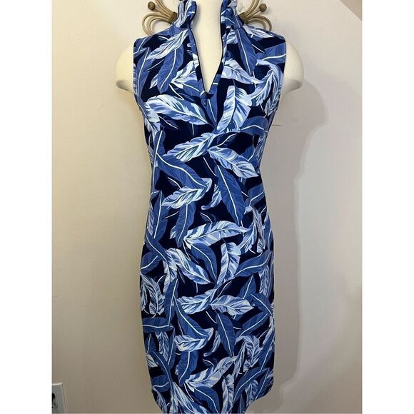 J.Mclaughlin Duffy Sheath Dress Queen Palm Rattan Blue Print XS/ S - Picture 1 of 6